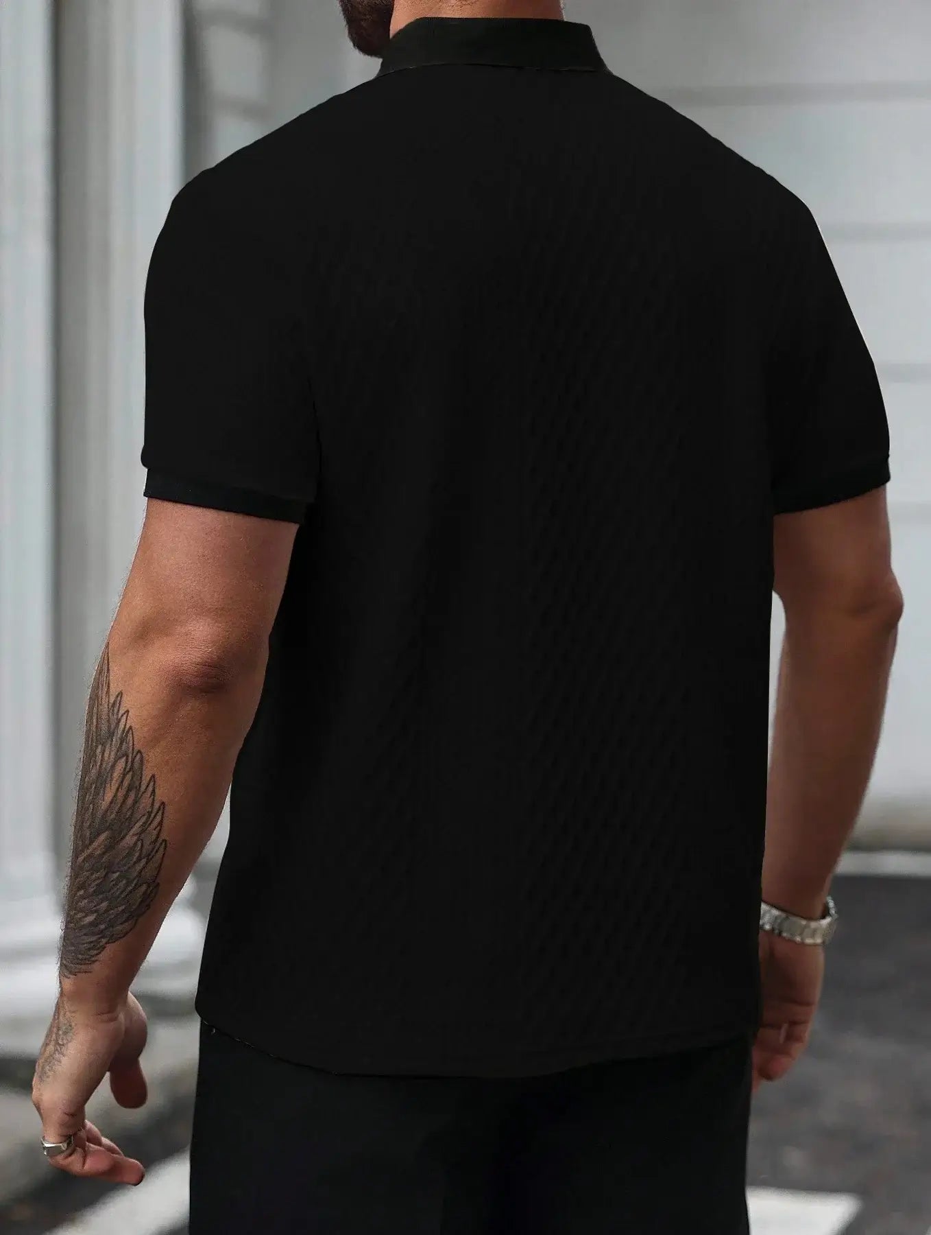 LYVIO Men's Italian Openwork Print Casual Polo Shirt