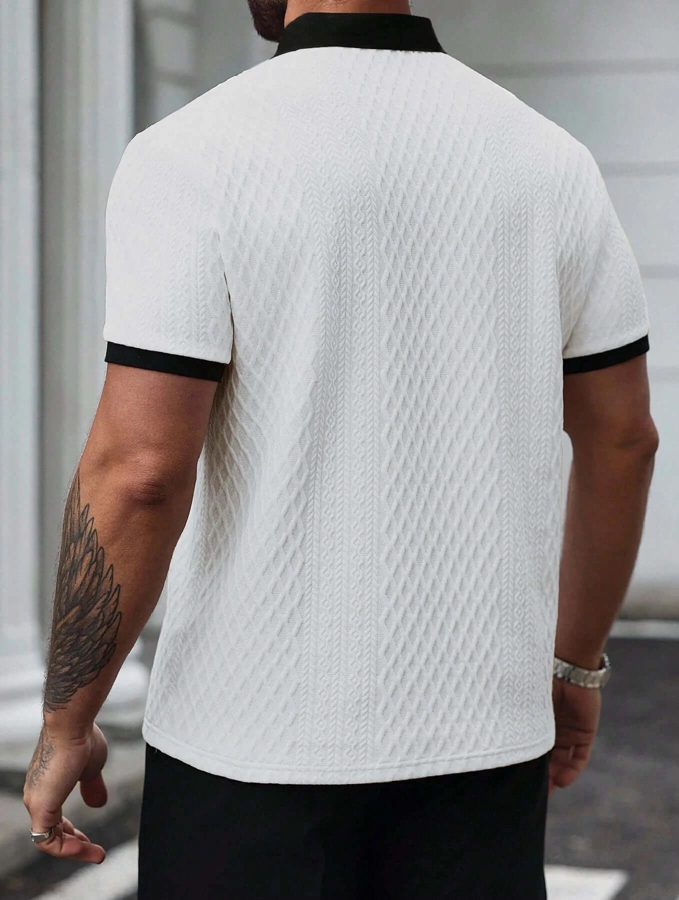LYVIO Men's Italian Openwork Print Casual Polo Shirt