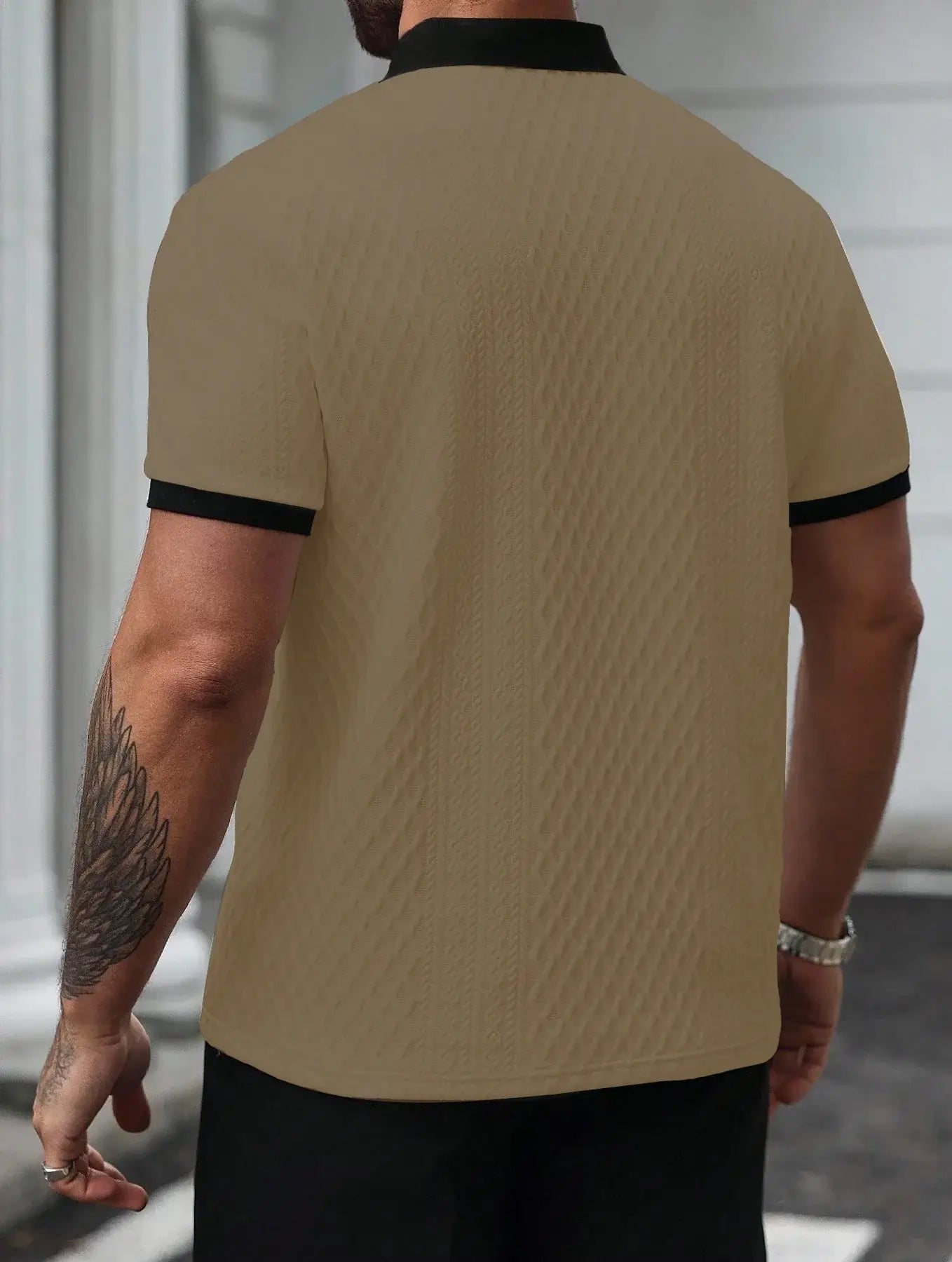 LYVIO Men's Italian Openwork Print Casual Polo Shirt