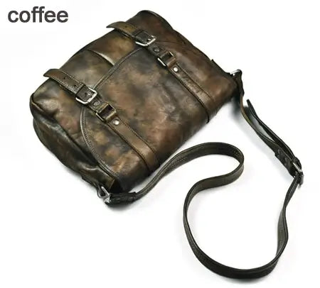 LYVIO Genuine Leather Vintage Brown Messenger Crossbody Bag