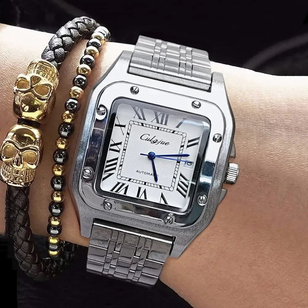 LYVIO Luxury Automatic Skeleton Square Stainless Steel Men's Watch