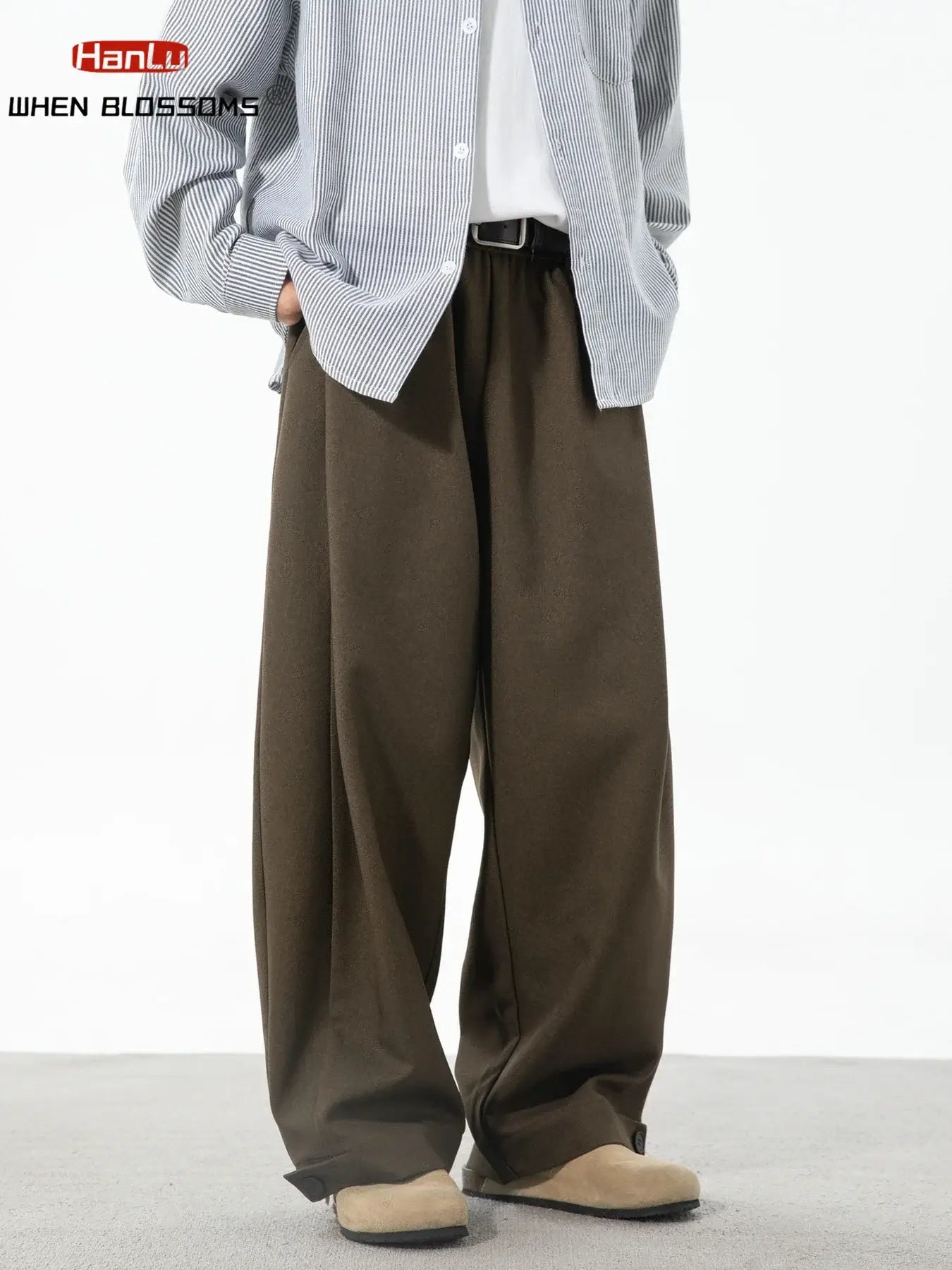 LYVIO Men's Retro Pleated Loose Fit Textured Casual Trousers