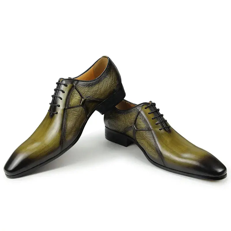 LYVIO Men's Leather Pointed Toe Formal Oxford Dress Shoes