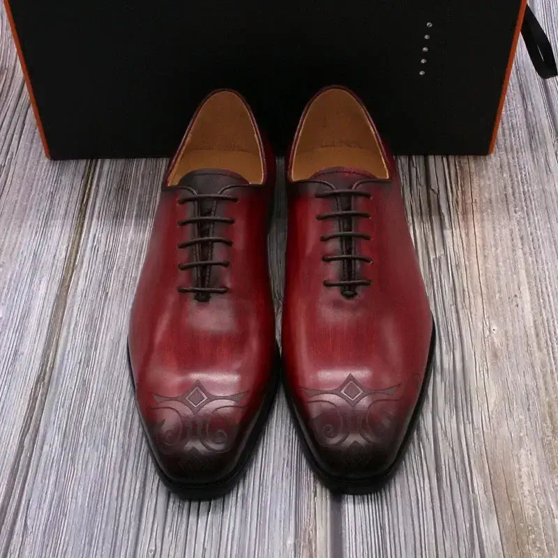 LYVIO Luxury Hand-Painted Red Genuine Leather Oxford Shoes