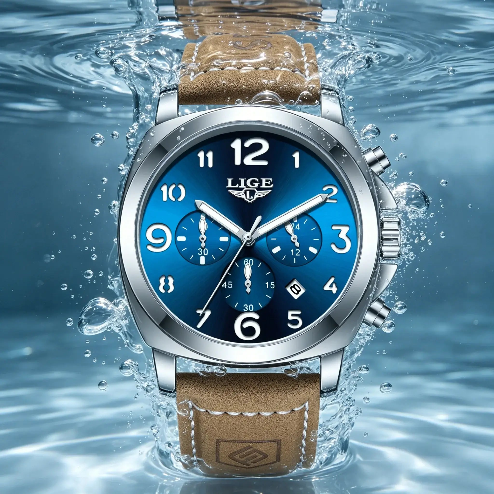 LYVIO LIGE Luxury Waterproof Chronograph Men's Leather Watch