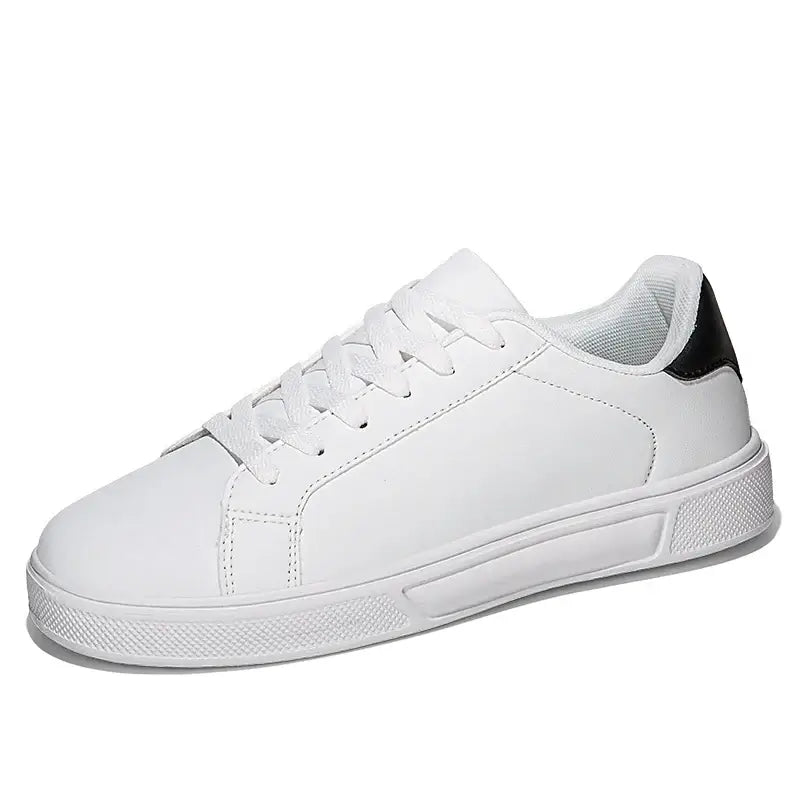 LYVIO Men's White Natural Leather Flat Bottom Casual Sneakers