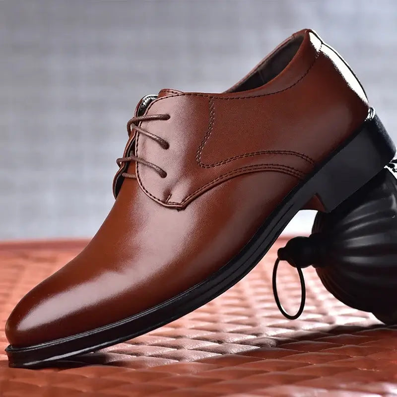 LYVIO Men's Brown Leather Pointed Toe Oxford Business Shoes
