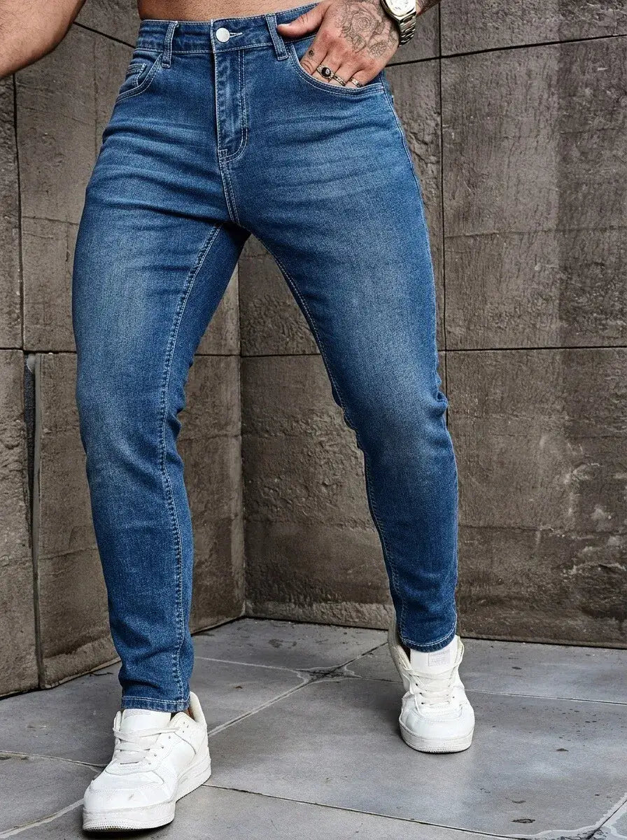 LYVIO Men's Slim Fit Stretch Blue Skinny Denim Jeans