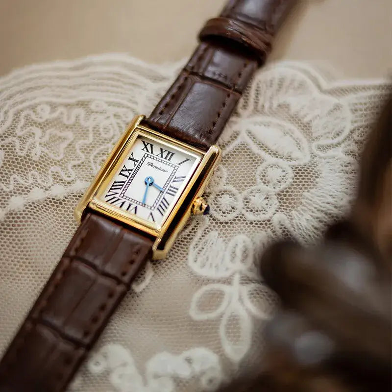 LYVIO Rectangular Vintage Leather Strap Women's Wristwatch