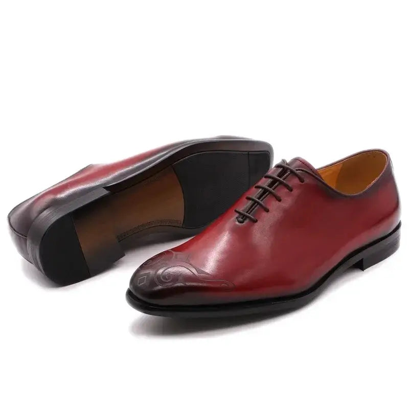 LYVIO Luxury Hand-Painted Red Genuine Leather Oxford Shoes