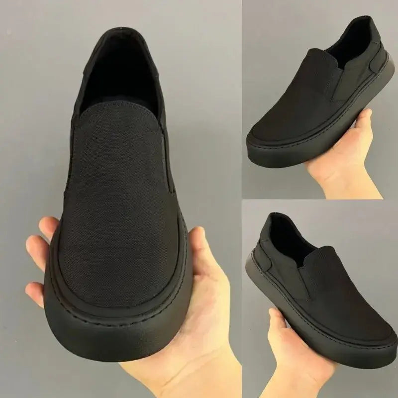 LYVIO Men's Pure Black Platform Breathable Slip-On Casual Shoes