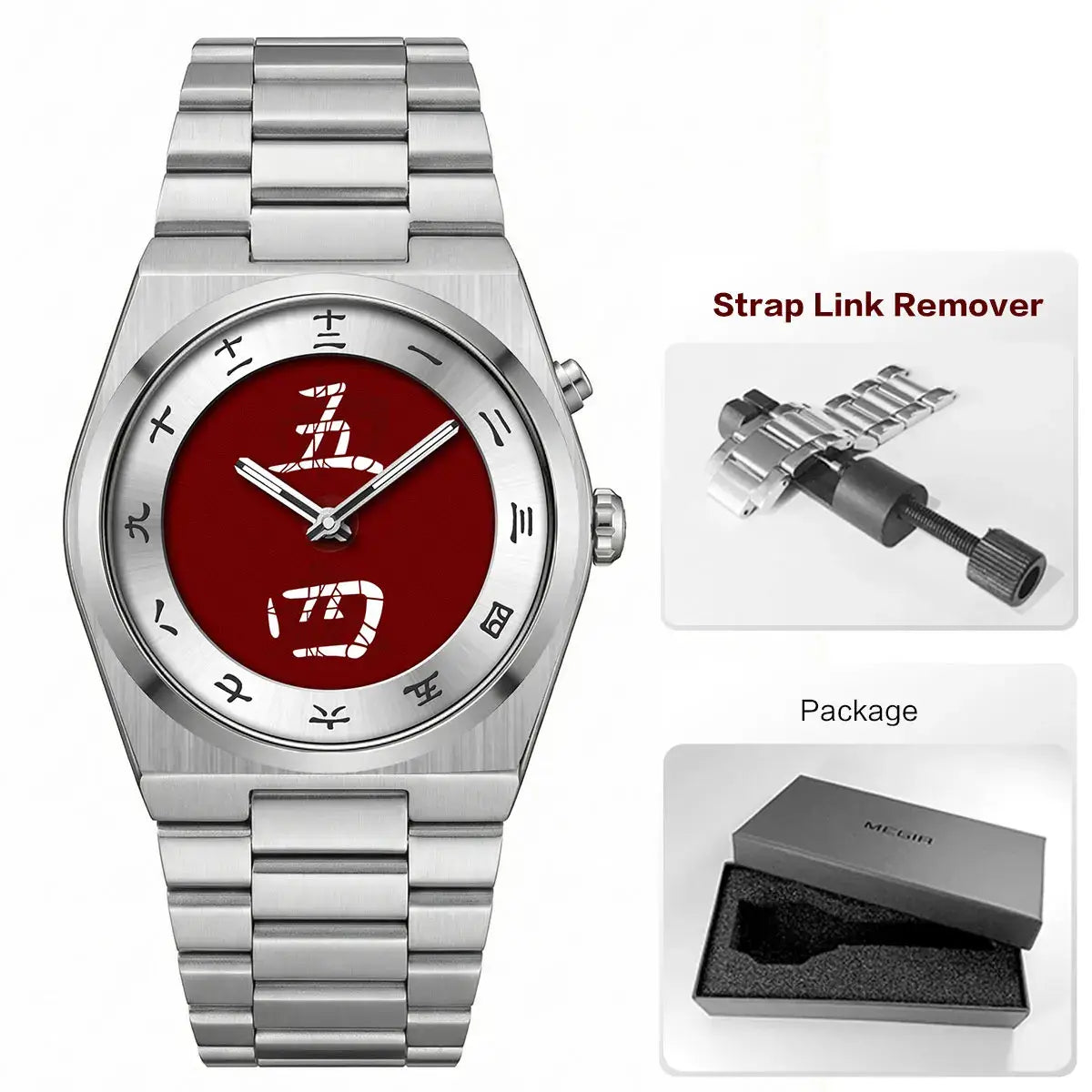 LYVIO Men's Stainless Steel Chinese Character Quartz Wristwatch