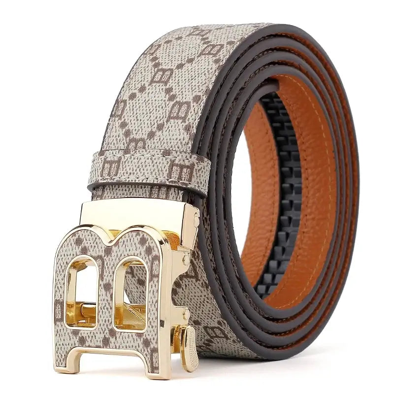 LYVIO Classic B Print Leather Ratchet Buckle Dress Belt