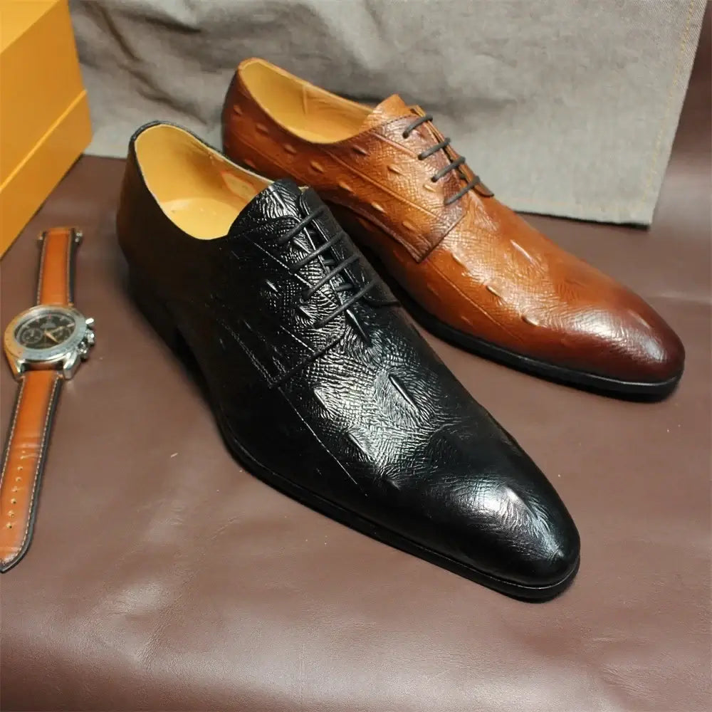 LYVIO Men's Italian Style Black Brown Leather Oxford Brogue Shoes