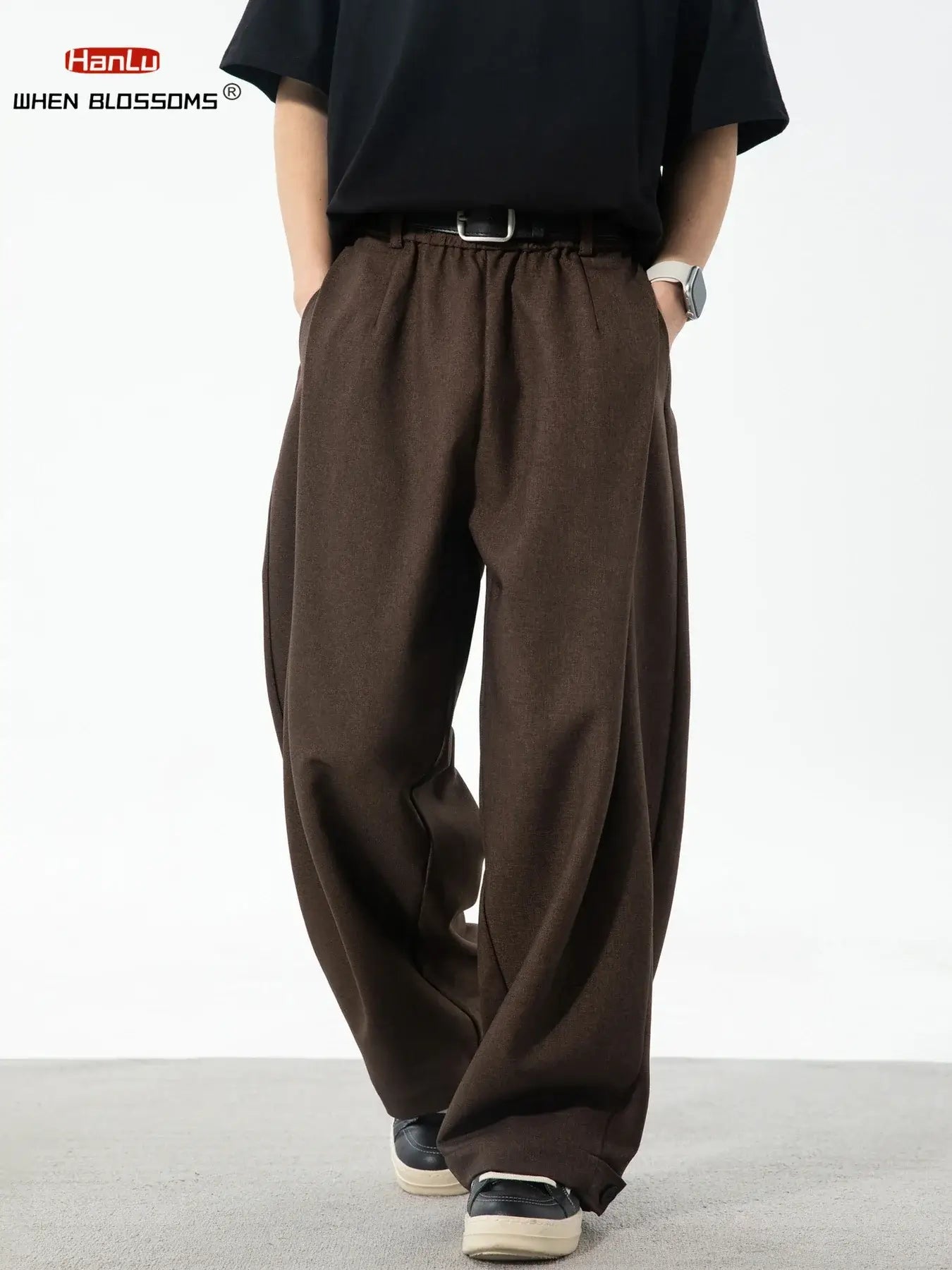 LYVIO Men's Retro Pleated Loose Fit Textured Casual Trousers