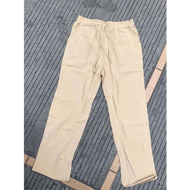 LYVIO Men's Lightweight Linen Drawstring Straight Casual Pants