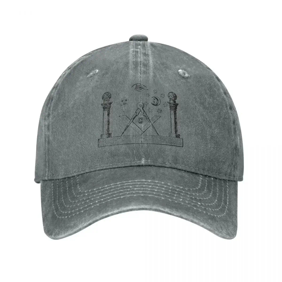 LYVIO Masonry Square Compass Gold Distressed Snapback Hat