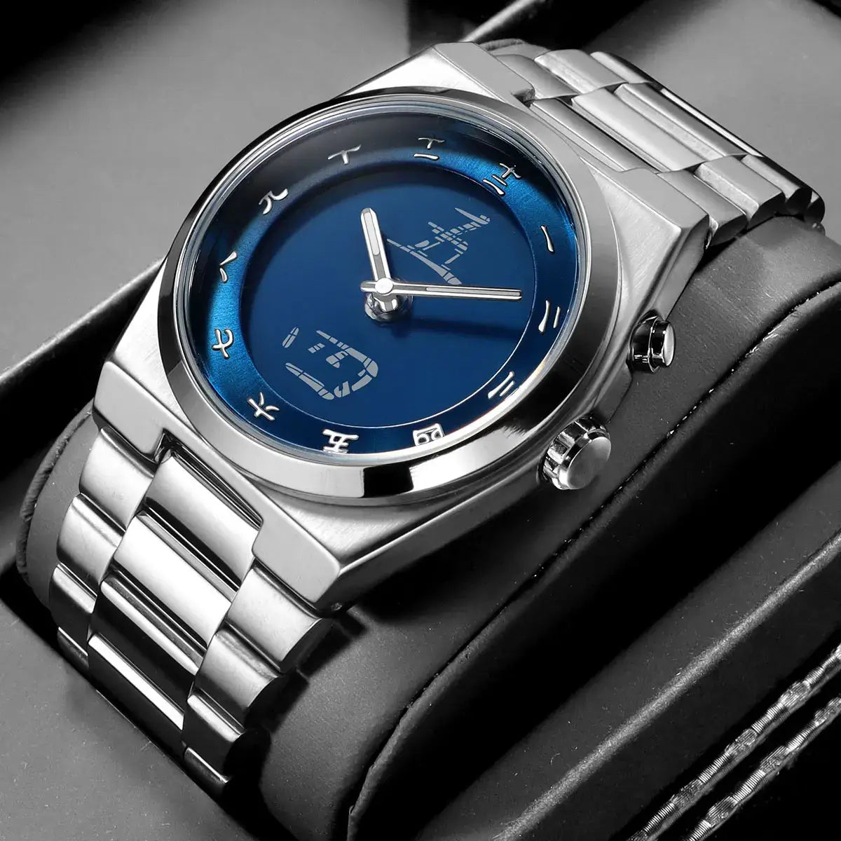 LYVIO Men's Stainless Steel Chinese Character Quartz Wristwatch