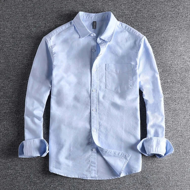 LYVIO Men's Washed Oxford Pocket Long Sleeve Casual Shirt