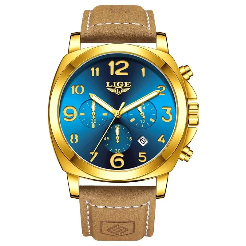 LYVIO LIGE Luxury Waterproof Chronograph Men's Leather Watch