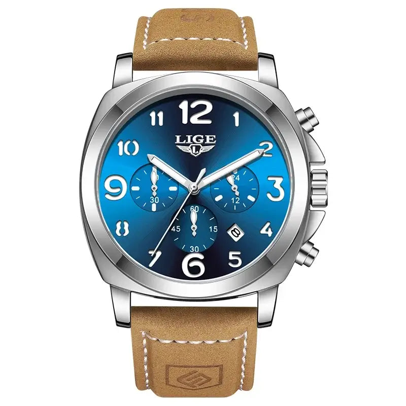 LYVIO LIGE Luxury Waterproof Chronograph Men's Leather Watch