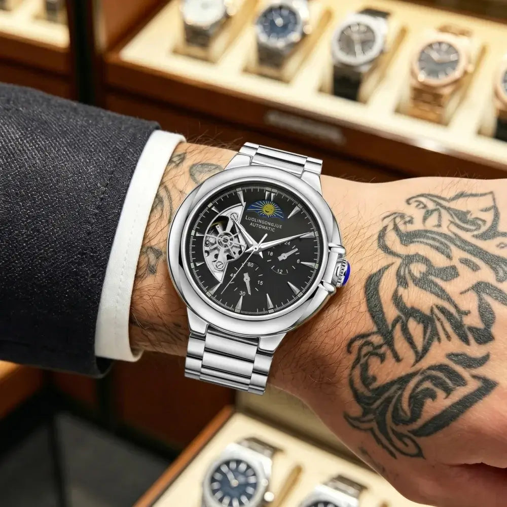 LYVIO High-End Skeleton Automatic Mechanical Steel Band Men's Watch
