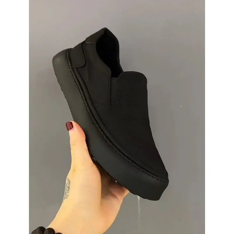 LYVIO Men's Pure Black Platform Breathable Slip-On Casual Shoes