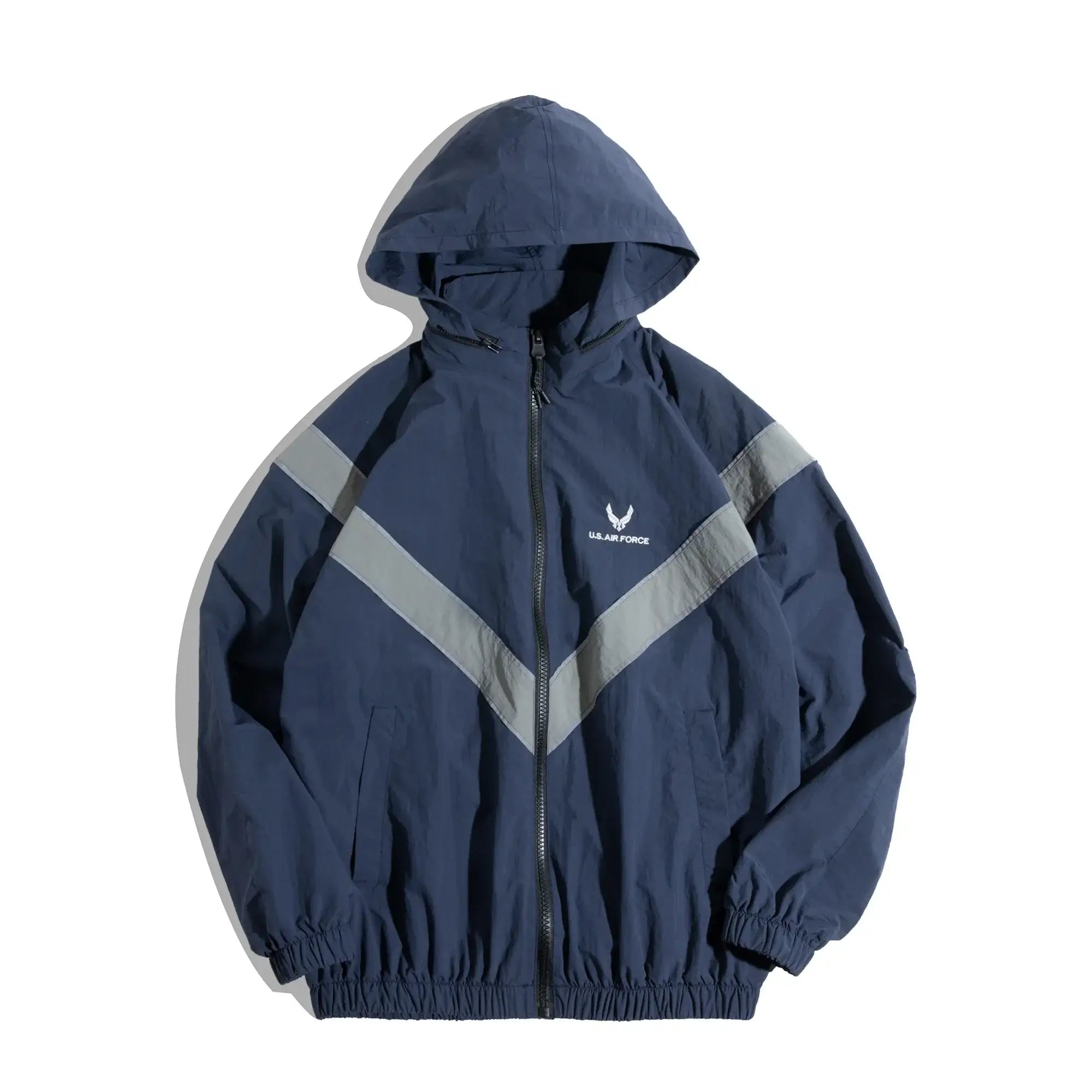 LYVIO Men's Blue Vintage Reflective Hooded Bomber Jacket