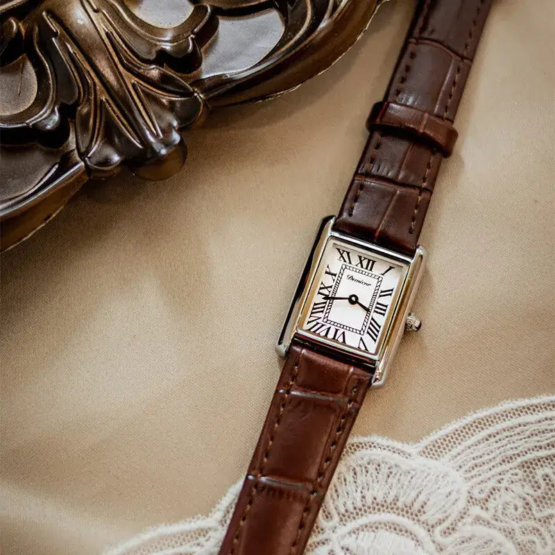 LYVIO Rectangular Vintage Leather Strap Women's Wristwatch