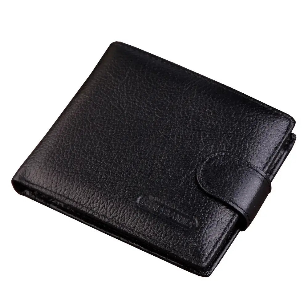 LYVIO Genuine Cowhide Leather Men's Short Black Wallet