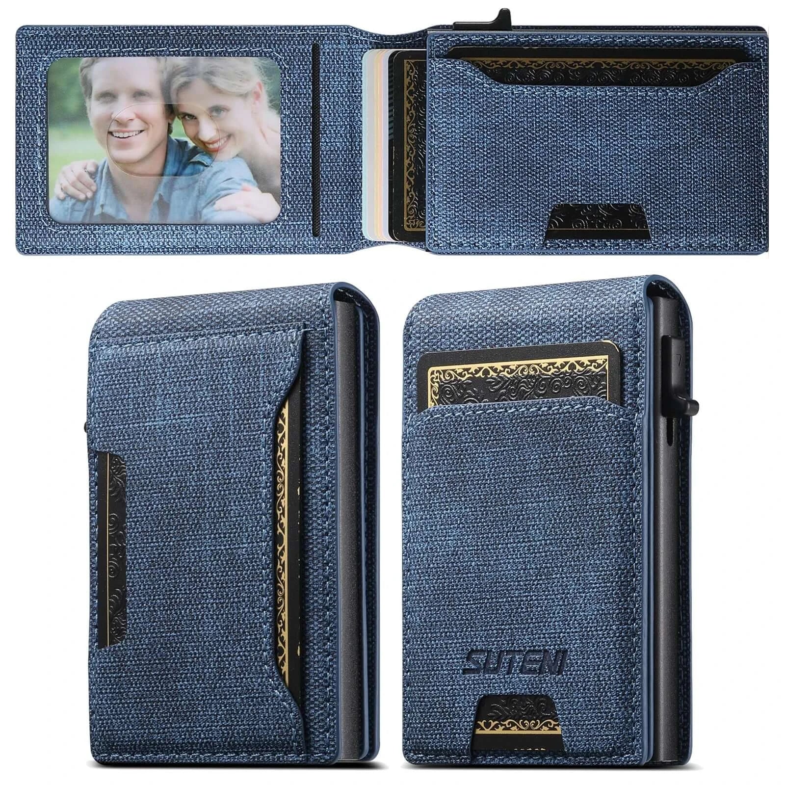 LYVIO Push-Out Faux Leather Card Holder Wallet 12 Cards