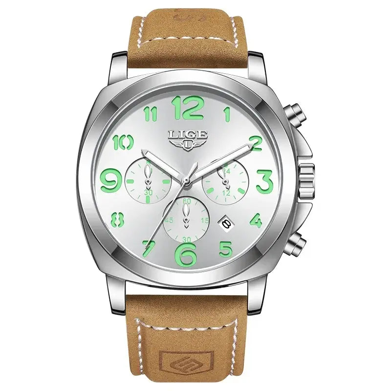 LYVIO LIGE Luxury Waterproof Chronograph Men's Leather Watch