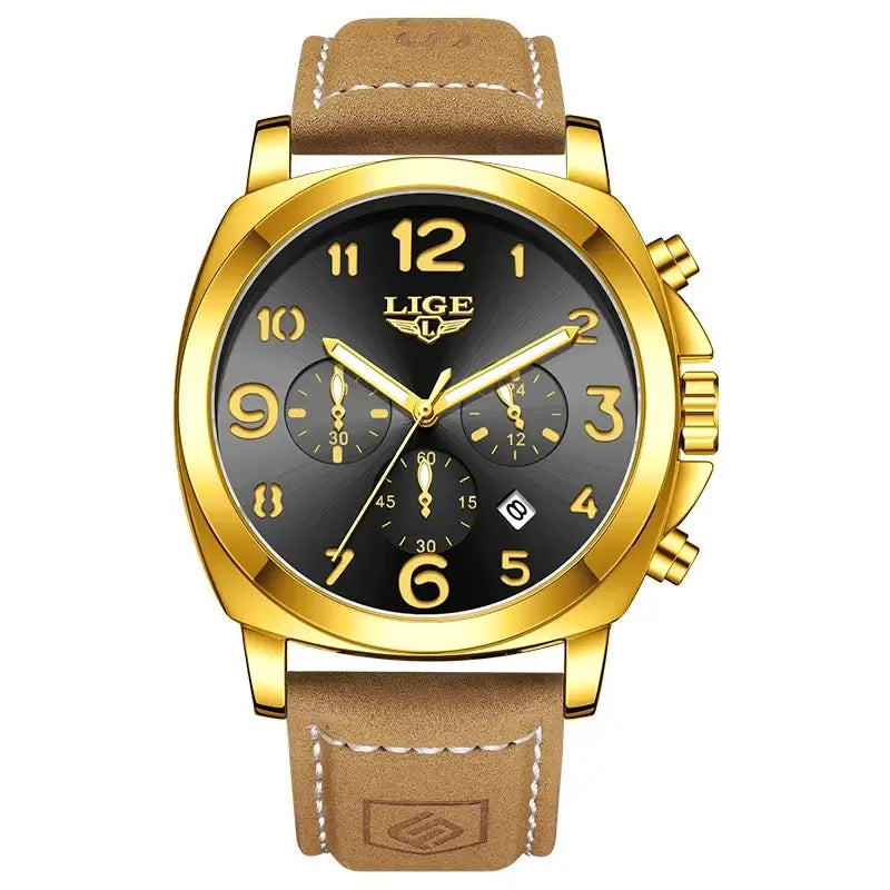 LYVIO LIGE Luxury Waterproof Chronograph Men's Leather Watch