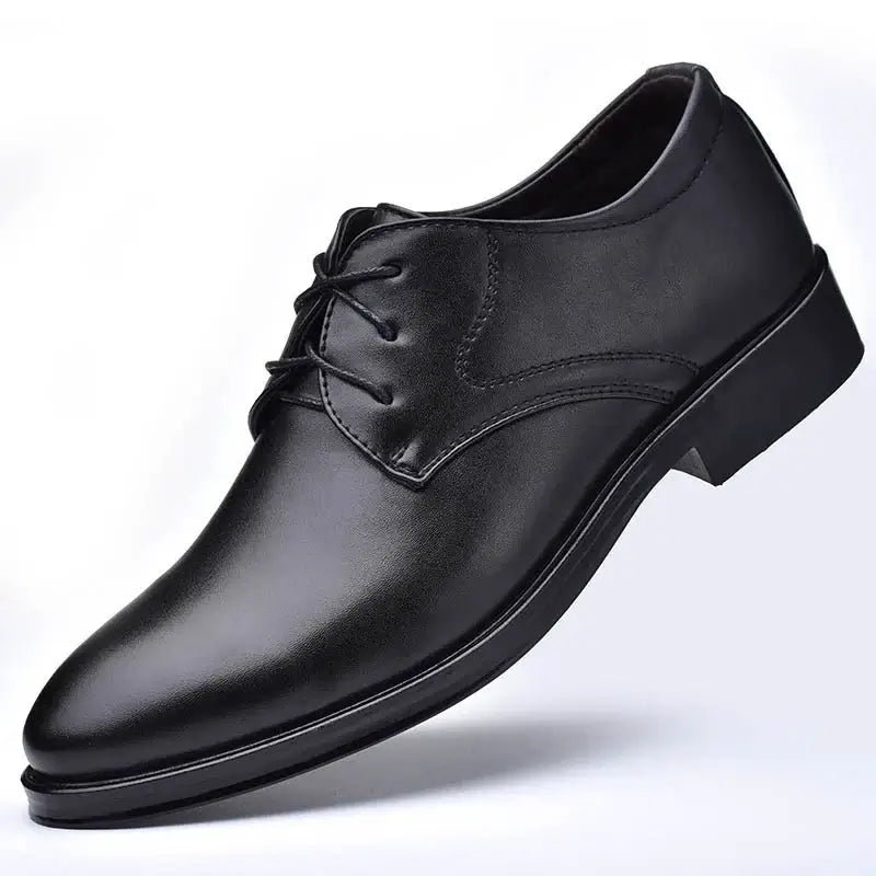 LYVIO Men's Brown Leather Pointed Toe Oxford Business Shoes