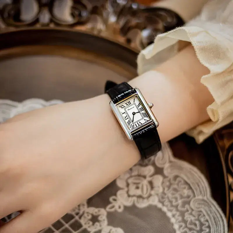 LYVIO Rectangular Vintage Leather Strap Women's Wristwatch