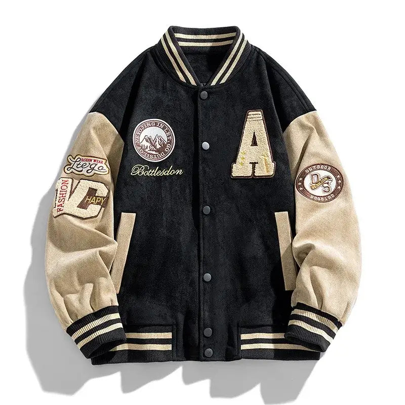 LYVIO Men's Embroidered Baseball Bomber Jacket High Street Outerwear