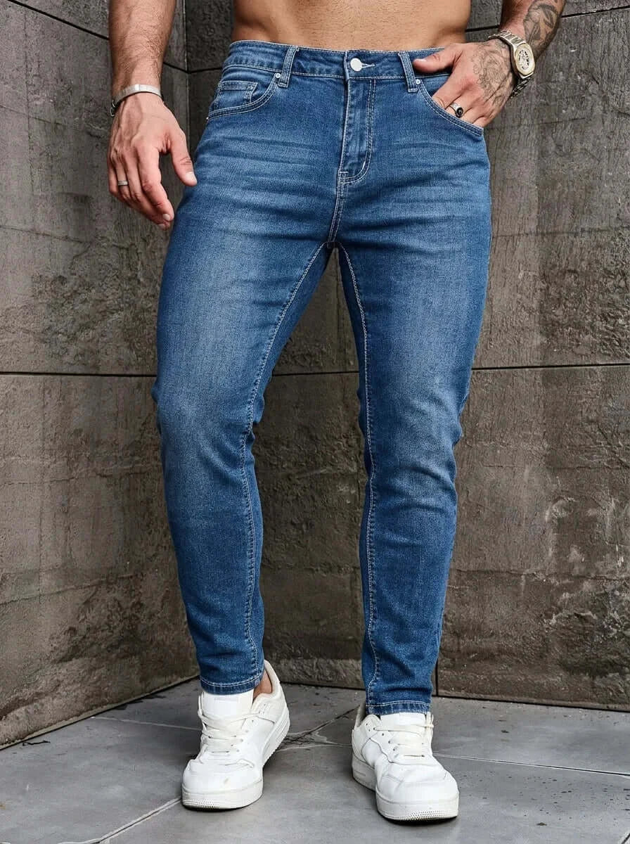 LYVIO Men's Slim Fit Stretch Blue Skinny Denim Jeans