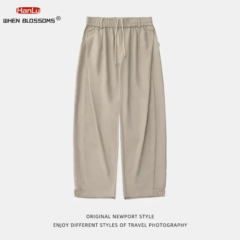 LYVIO Men's Retro Pleated Loose Fit Textured Casual Trousers