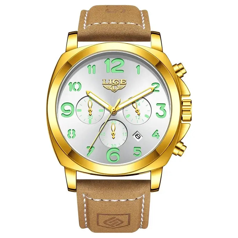 LYVIO LIGE Luxury Waterproof Chronograph Men's Leather Watch