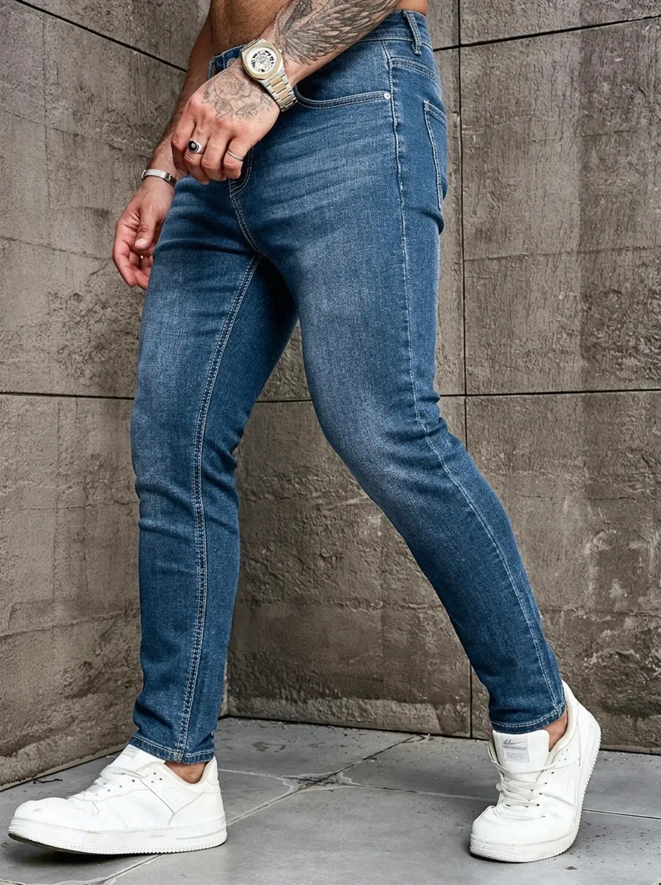 LYVIO Men's Slim Fit Stretch Blue Skinny Denim Jeans