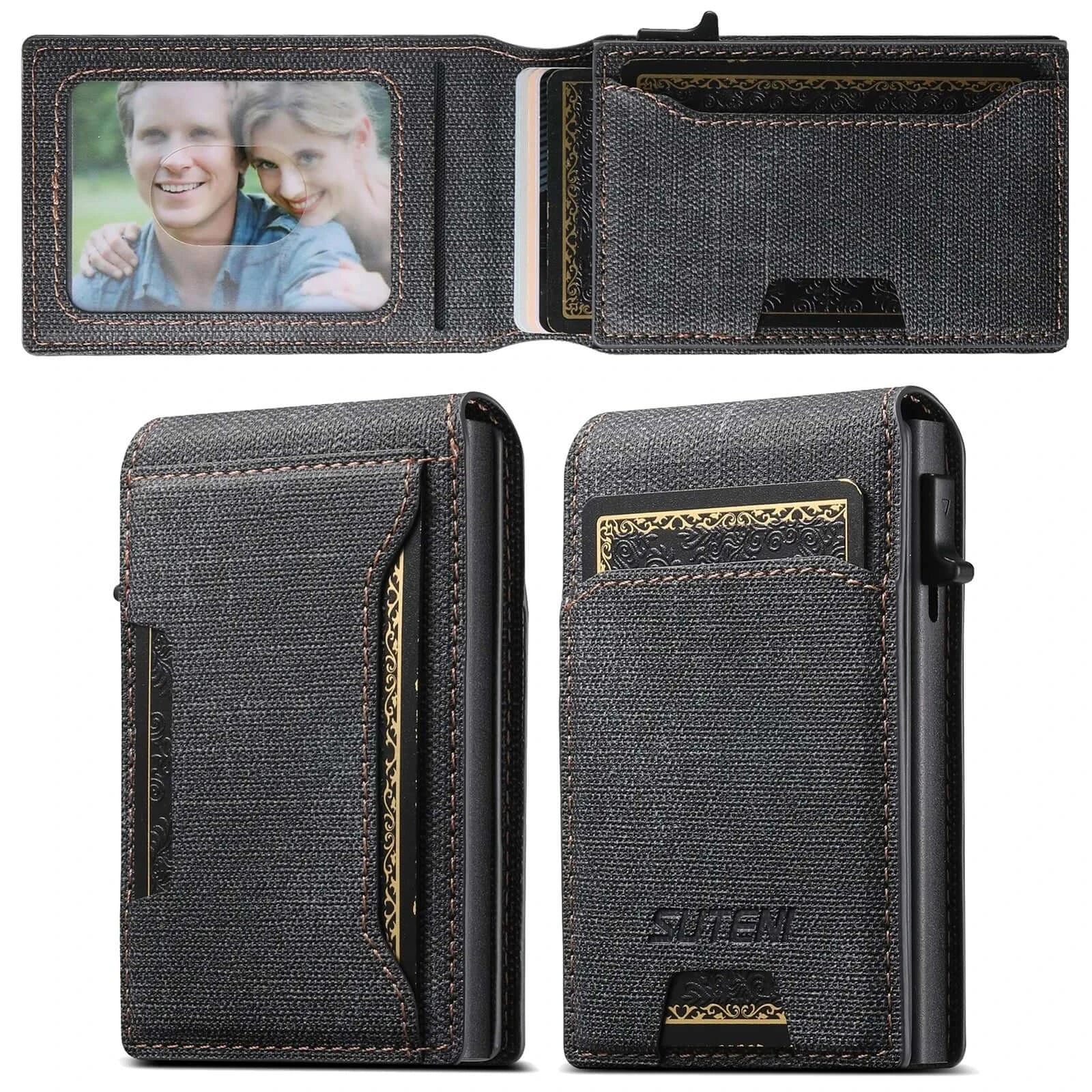 LYVIO Push-Out Faux Leather Card Holder Wallet 12 Cards