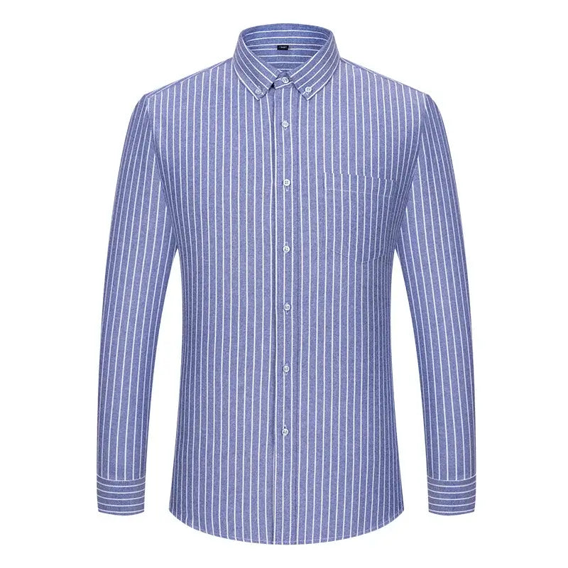 LYVIO Men's 100% Cotton Oxford Striped Plaid Shirt