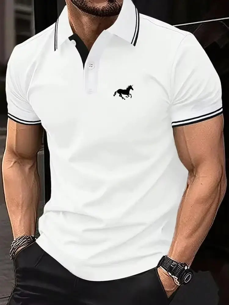 LYVIO Men's Classic Short Sleeve Button Lapel Summer Polo Shirt