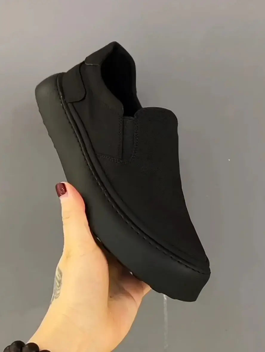 LYVIO Men's Pure Black Platform Breathable Slip-On Casual Shoes