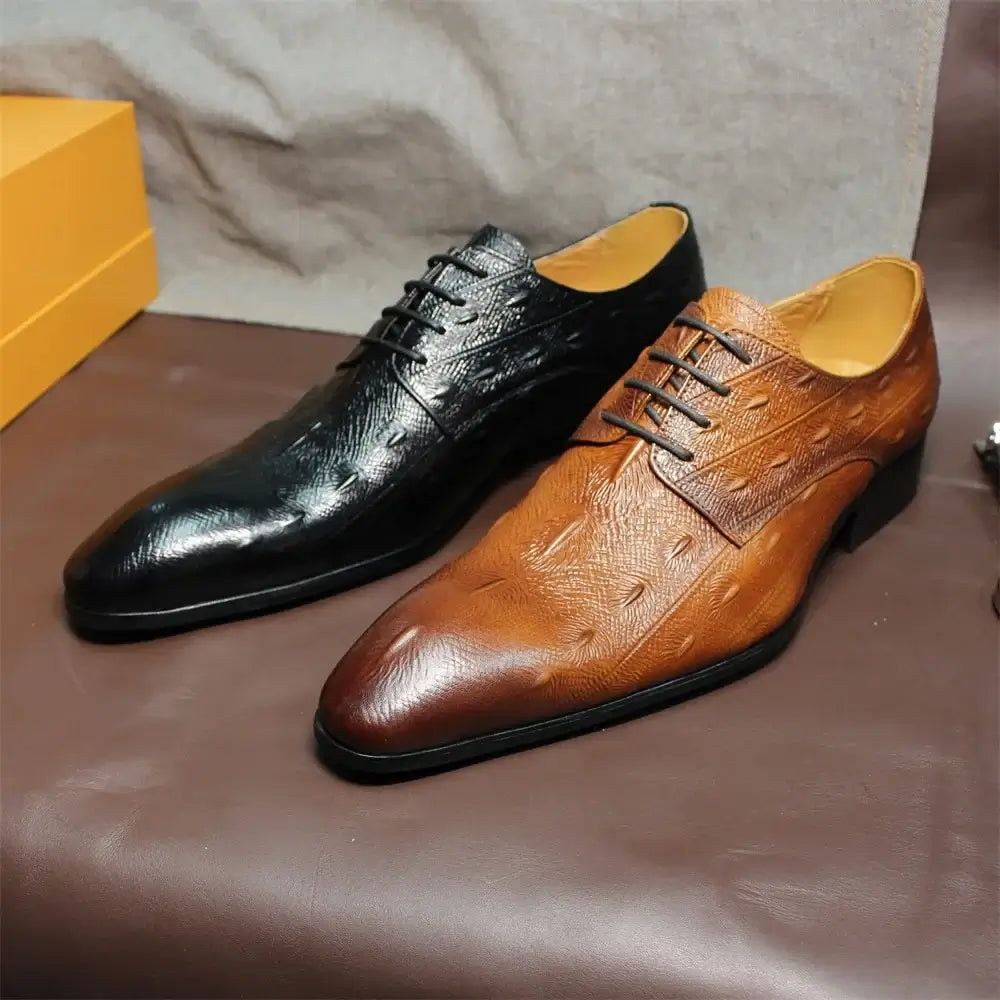 LYVIO Men's Italian Style Black Brown Leather Oxford Brogue Shoes