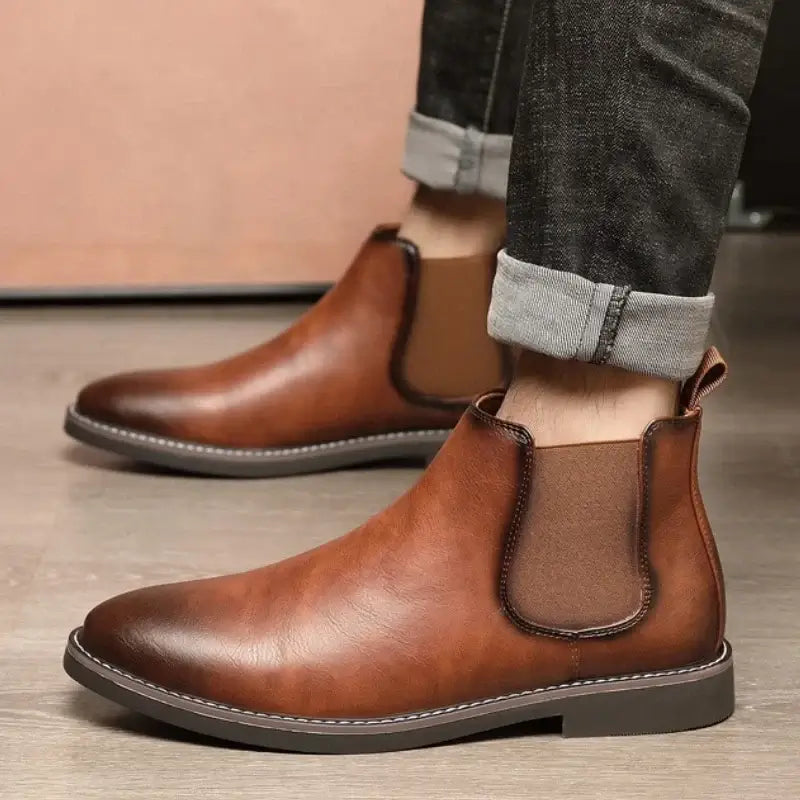 LYVIO Men's Luxury Leather British Style Chelsea Ankle Boots