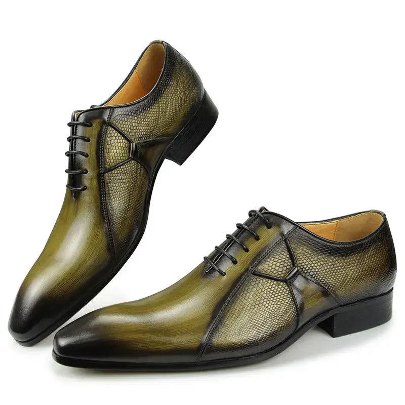 LYVIO Men's Leather Pointed Toe Formal Oxford Dress Shoes