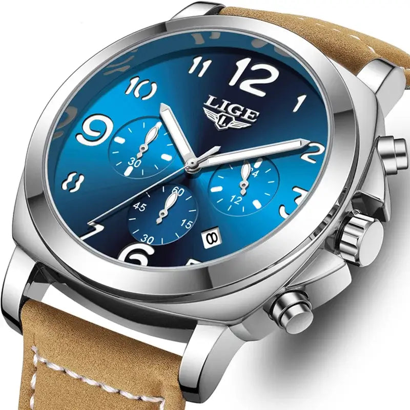 LYVIO LIGE Luxury Waterproof Chronograph Men's Leather Watch