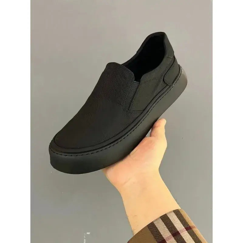 LYVIO Men's Pure Black Platform Breathable Slip-On Casual Shoes