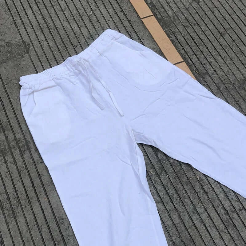 LYVIO Men's Lightweight Linen Drawstring Straight Casual Pants